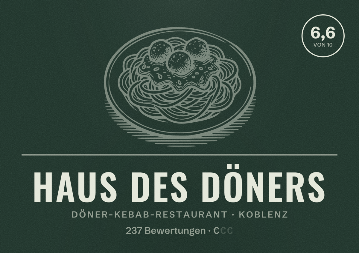 Illustriertes Poster von Haus des Döners, Döner-Kebab-Restaurant in Koblenz: Bewertung 6,6 von 10 aus 237 Bewertungen, Preisniveau €