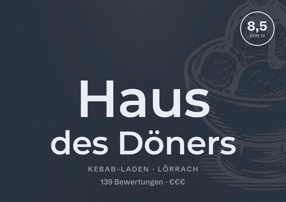 Illustriertes Poster von Haus des Döners, Kebab-Laden in Lörrach: Bewertung 8,5 von 10 aus 139 Bewertungen, Preisniveau €€€
