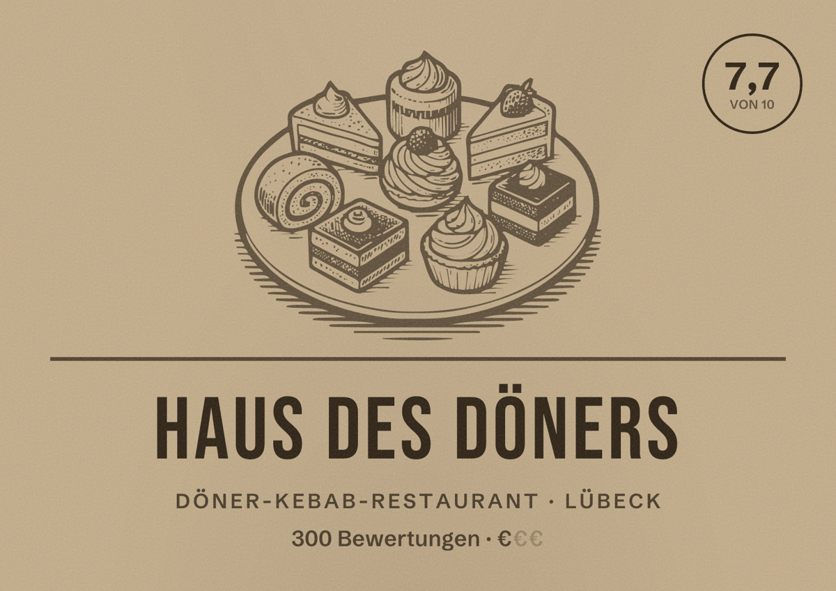 Illustriertes Poster von Haus des Döners, Döner-Kebab-Restaurant in Lübeck: Bewertung 7,7 von 10 aus 300 Bewertungen, Preisniveau €