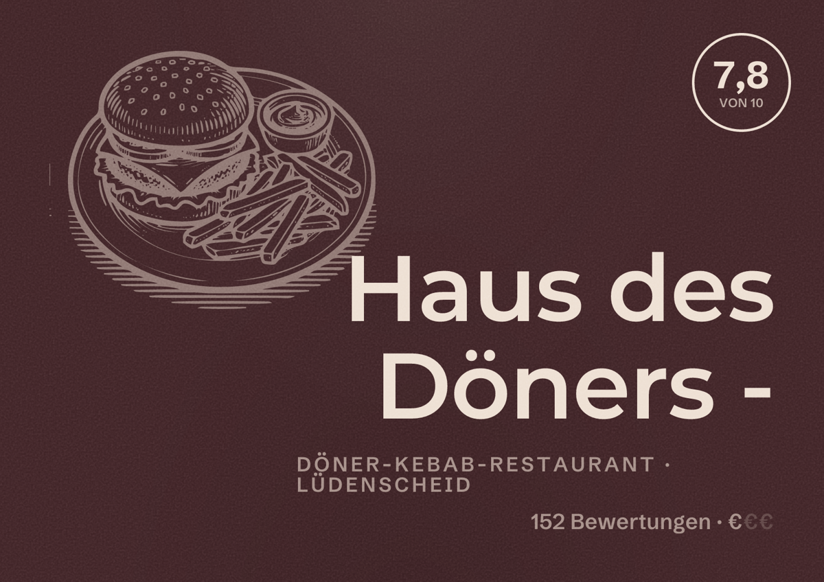Illustriertes Poster von Haus des Döners -, Döner-Kebab-Restaurant in Lüdenscheid: Bewertung 7,8 von 10 aus 152 Bewertungen, Preisniveau €