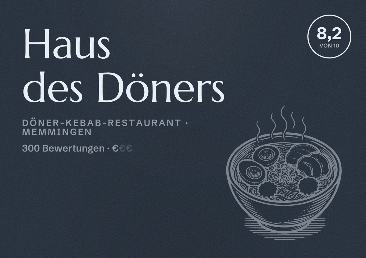 Illustriertes Poster von Haus des Döners, Döner-Kebab-Restaurant in Memmingen: Bewertung 8,2 von 10 aus 300 Bewertungen, Preisniveau €