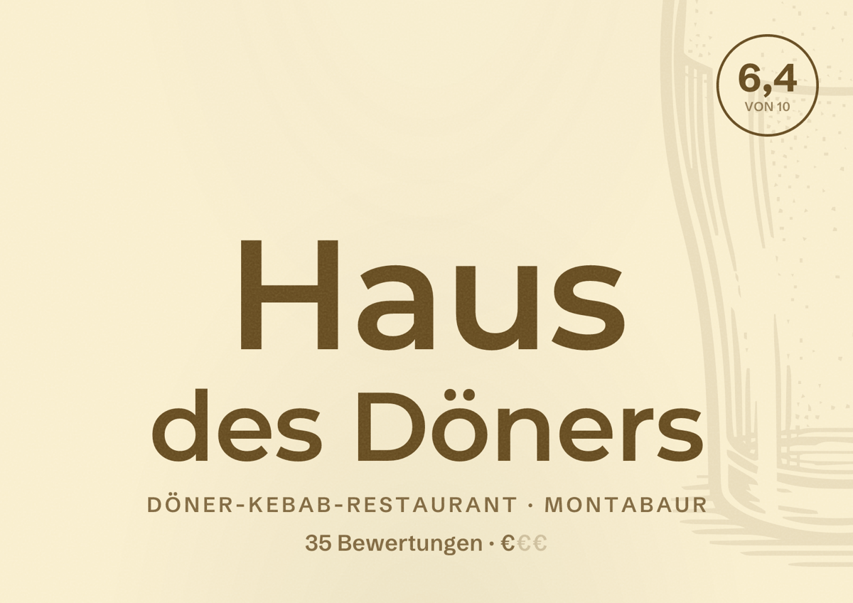 Illustriertes Poster von Haus des Döners, Döner-Kebab-Restaurant in Montabaur: Bewertung 6,4 von 10 aus 35 Bewertungen, Preisniveau €