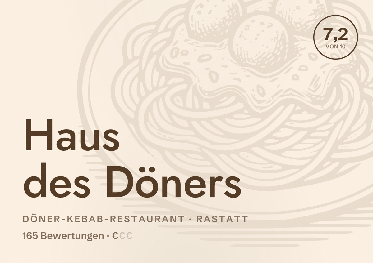Illustriertes Poster von Haus des Döners, Döner-Kebab-Restaurant in Rastatt: Bewertung 7,2 von 10 aus 165 Bewertungen, Preisniveau €