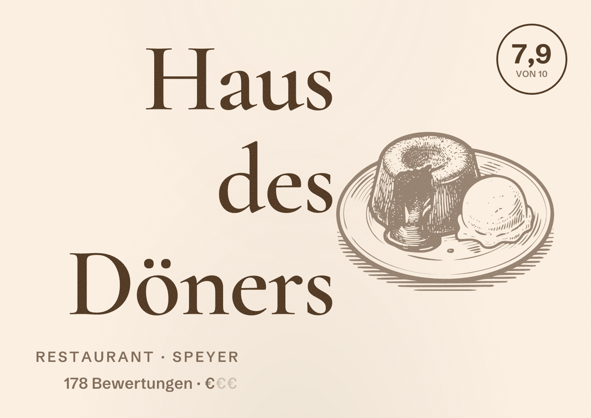 Illustriertes Poster von Haus des Döners, Restaurant in Speyer: Bewertung 7,9 von 10 aus 178 Bewertungen, Preisniveau €