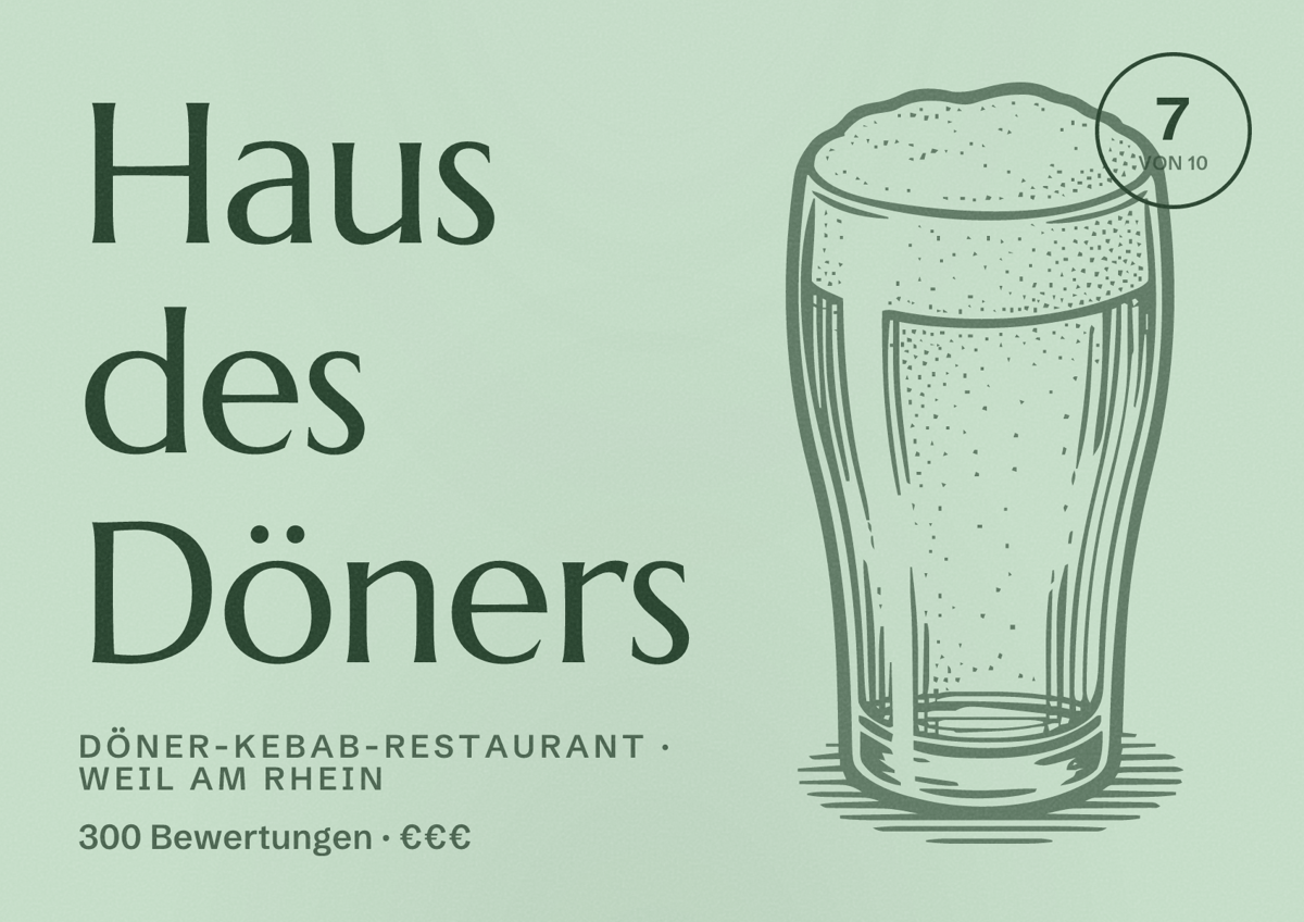 Illustriertes Poster von Haus des Döners, Döner-Kebab-Restaurant in Weil am Rhein: Bewertung 7 von 10 aus 300 Bewertungen, Preisniveau €€€