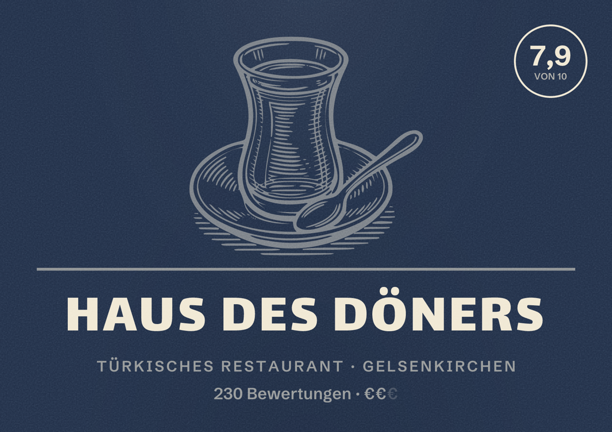 Illustriertes Poster von Haus des Döners, Türkisches Restaurant in Gelsenkirchen: Bewertung 7,9 von 10 aus 230 Bewertungen, Preisniveau €€