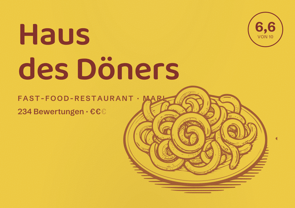 Illustriertes Poster von Haus des Döners, Fast-Food-Restaurant in Marl: Gästebewertung 6,6 von 10 aus 234 Bewertungen