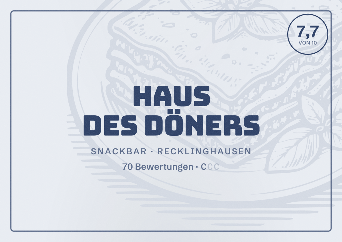 Illustriertes Poster von Haus des Döners, Snackbar in Recklinghausen: Gästebewertung 7,7 von 10 aus 70 Bewertungen
