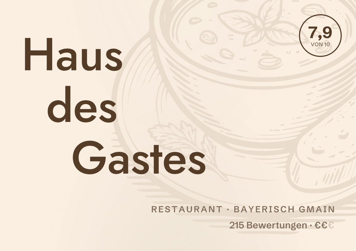 Illustriertes Poster von Haus des Gastes, Restaurant in Bayerisch Gmain: Bewertung 7,9 von 10 aus 215 Bewertungen, Preisniveau €€