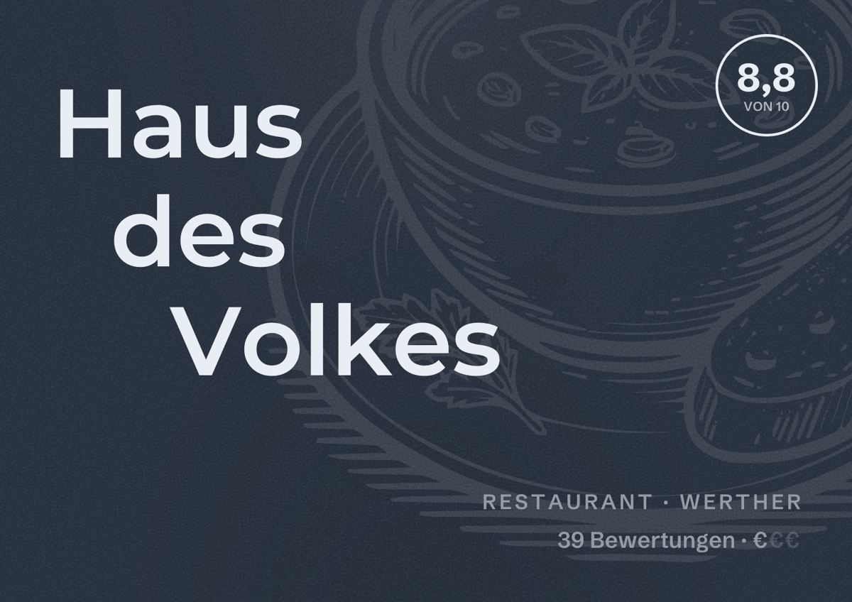 Illustriertes Poster von Haus des Volkes, Restaurant in Werther: Bewertung 8,8 von 10 aus 39 Bewertungen, Preisniveau €
