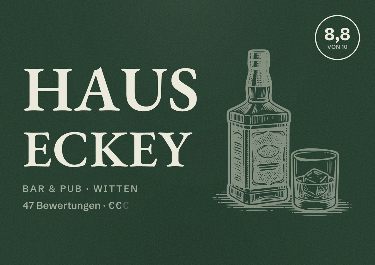 Illustriertes Poster von Haus Eckey, Bar & Pub in Witten: Bewertung 8,8 von 10 aus 47 Bewertungen, Preisniveau €€