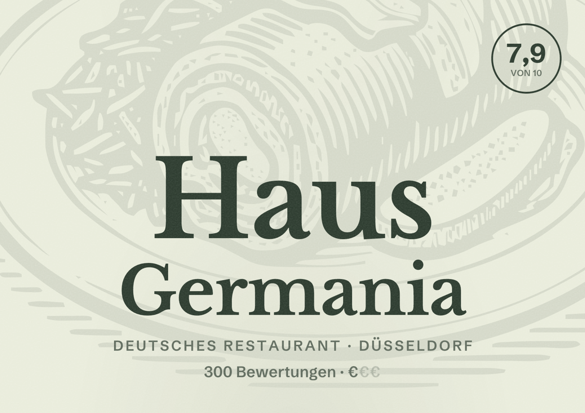 Illustriertes Poster von Haus Germania, Deutsches Restaurant in Düsseldorf: Bewertung 7,9 von 10 aus 300 Bewertungen, Preisniveau €