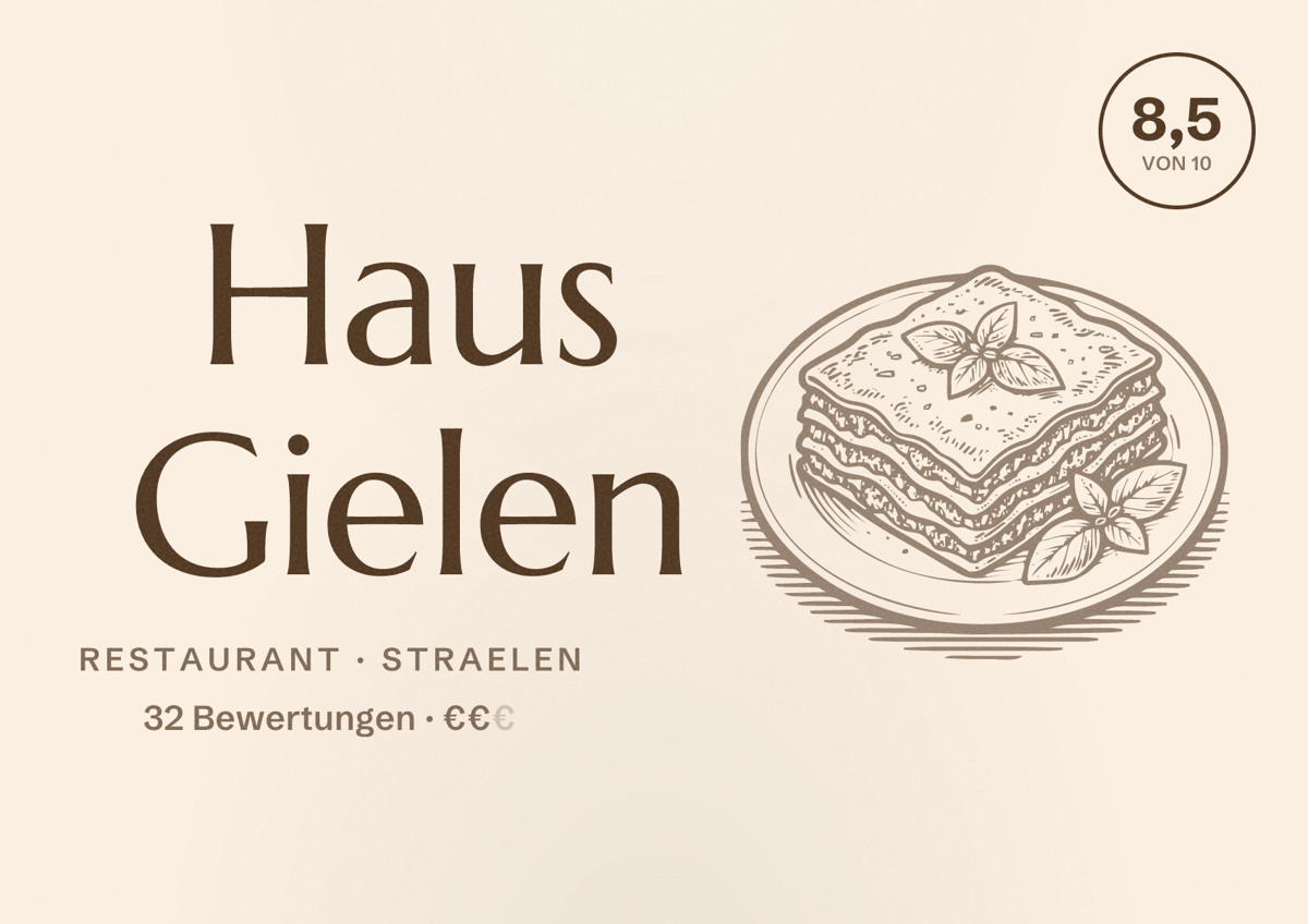 Illustriertes Poster von Haus Gielen, Restaurant in Straelen: Bewertung 8,5 von 10 aus 32 Bewertungen, Preisniveau €€