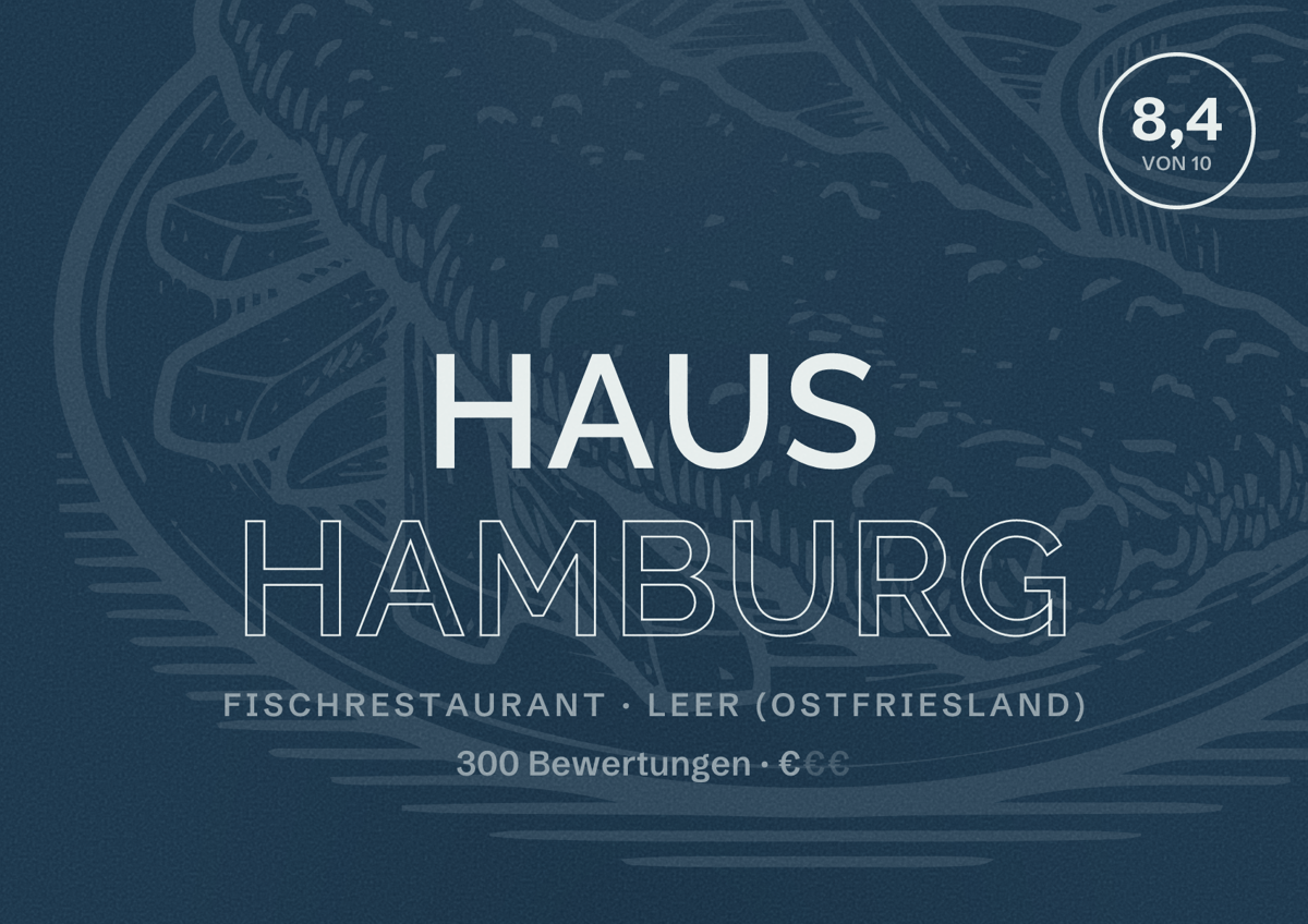 Illustriertes Poster von Haus Hamburg, Fischrestaurant in Leer (Ostfriesland): Bewertung 8,4 von 10 aus 300 Bewertungen, Preisniveau €