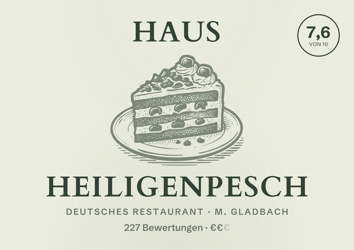 Illustriertes Poster von Haus Heiligenpesch, Deutsches Restaurant in M. Gladbach: Bewertung 7,6 von 10 aus 227 Bewertungen, Preisniveau €€