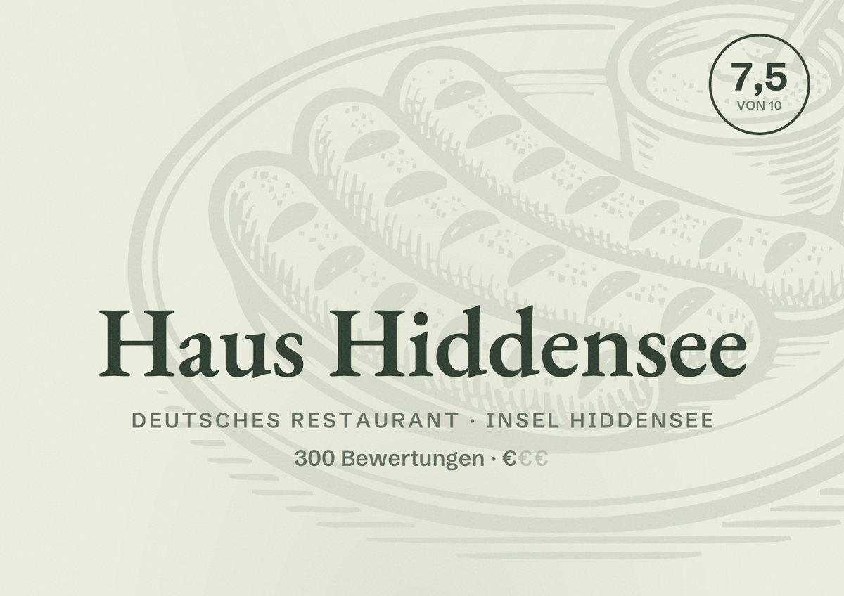 Illustriertes Poster von Haus Hiddensee, Deutsches Restaurant in Insel Hiddensee: Bewertung 7,5 von 10 aus 300 Bewertungen, Preisniveau €