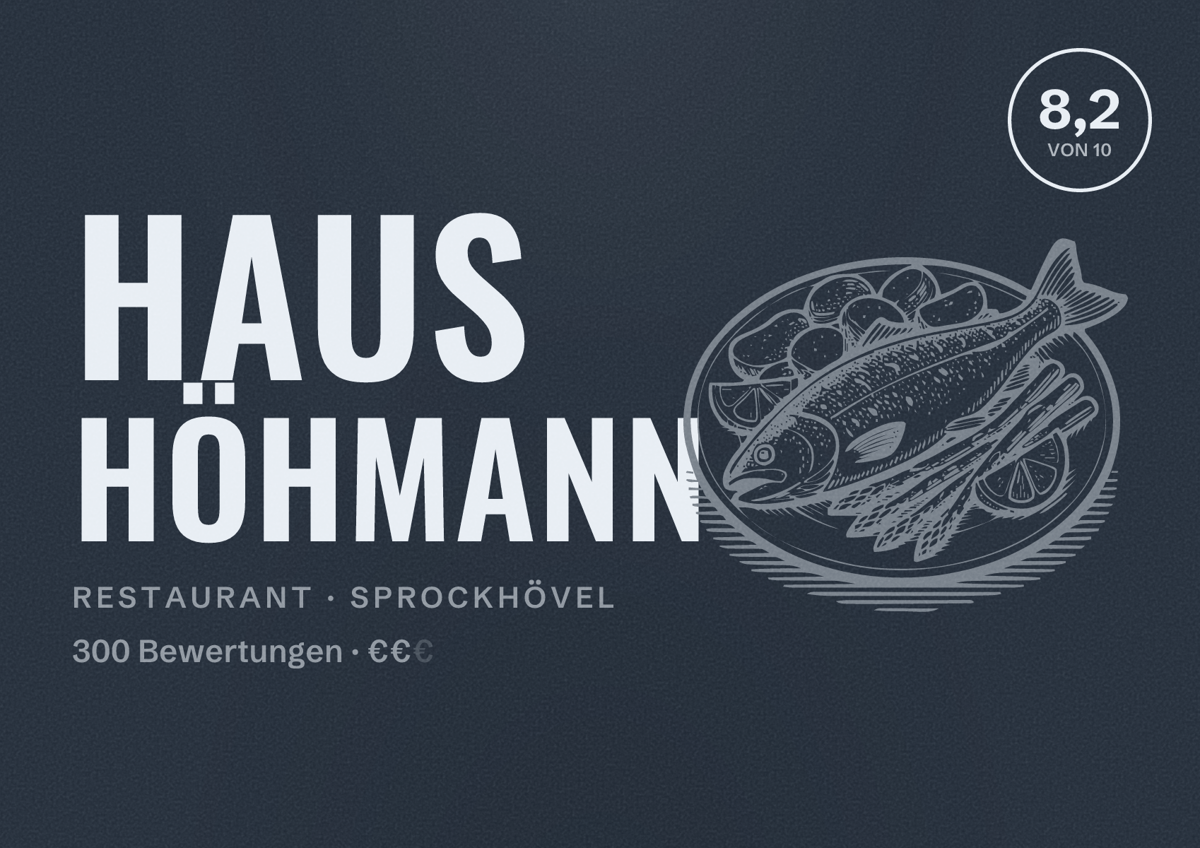 Illustriertes Poster von Haus Höhmann, Restaurant in Sprockhövel: Bewertung 8,2 von 10 aus 300 Bewertungen, Preisniveau €€