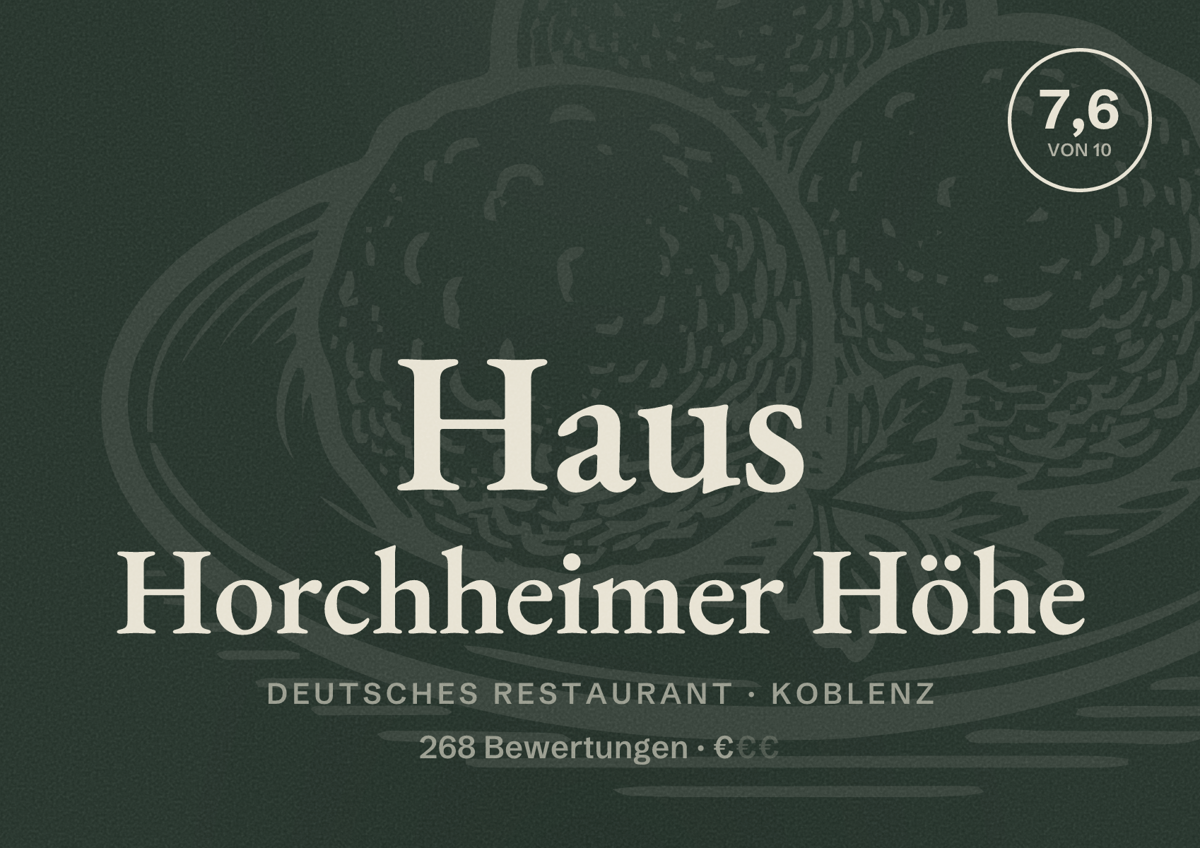 Illustriertes Poster von Haus Horchheimer Höhe, Deutsches Restaurant in Koblenz: Bewertung 7,6 von 10 aus 268 Bewertungen, Preisniveau €