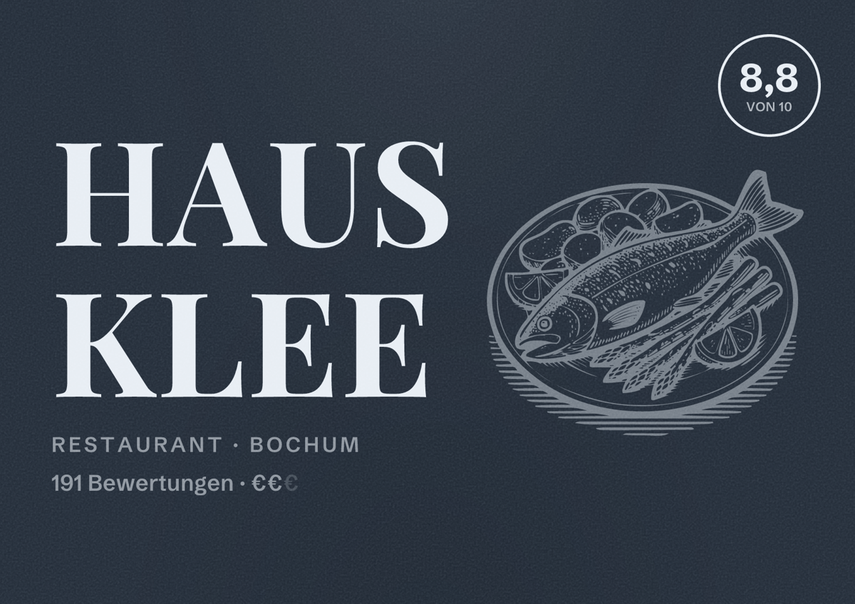 Illustriertes Poster von Haus Klee, Restaurant in Bochum: Gästebewertung 8,8 von 10 aus 191 Bewertungen