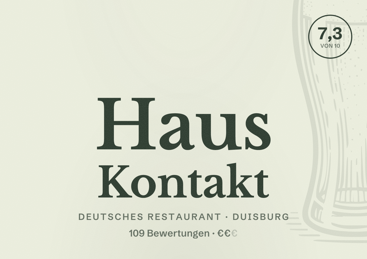 Illustriertes Poster von Haus Kontakt, Deutsches Restaurant in Duisburg: Gästebewertung 7,3 von 10 aus 109 Bewertungen