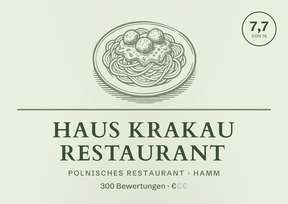 Illustriertes Poster von Haus Krakau Restaurant, Polnisches Restaurant in Hamm: Bewertung 7,7 von 10 aus 300 Bewertungen, Preisniveau €