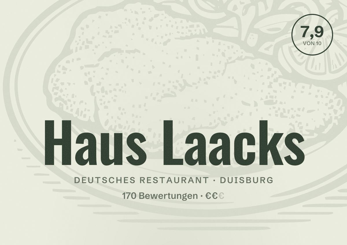 Illustriertes Poster von Haus Laacks, Deutsches Restaurant in Duisburg: Bewertung 7,9 von 10 aus 170 Bewertungen, Preisniveau €€
