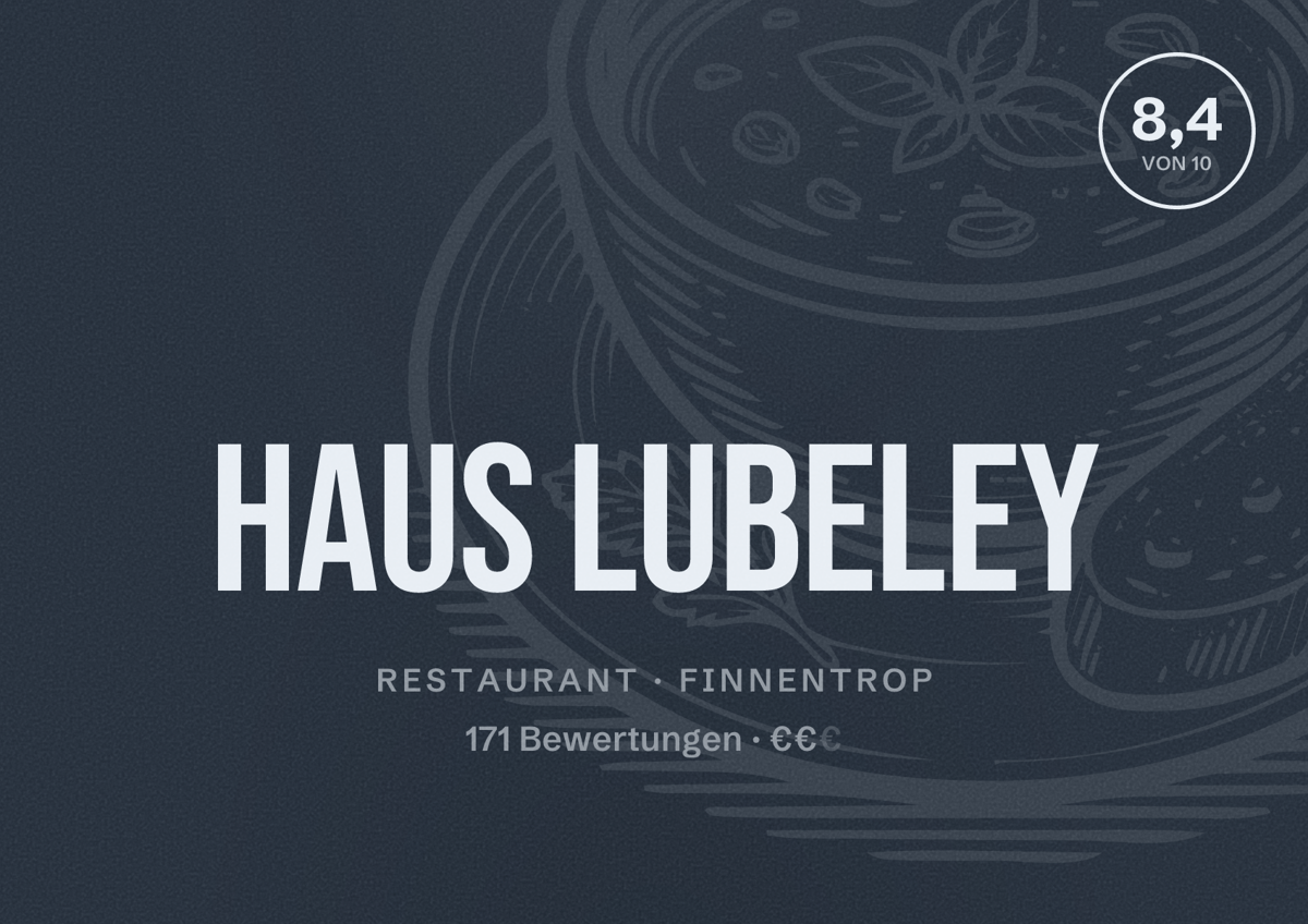 Illustriertes Poster von Haus Lubeley, Restaurant in Finnentrop: Bewertung 8,4 von 10 aus 171 Bewertungen, Preisniveau €€