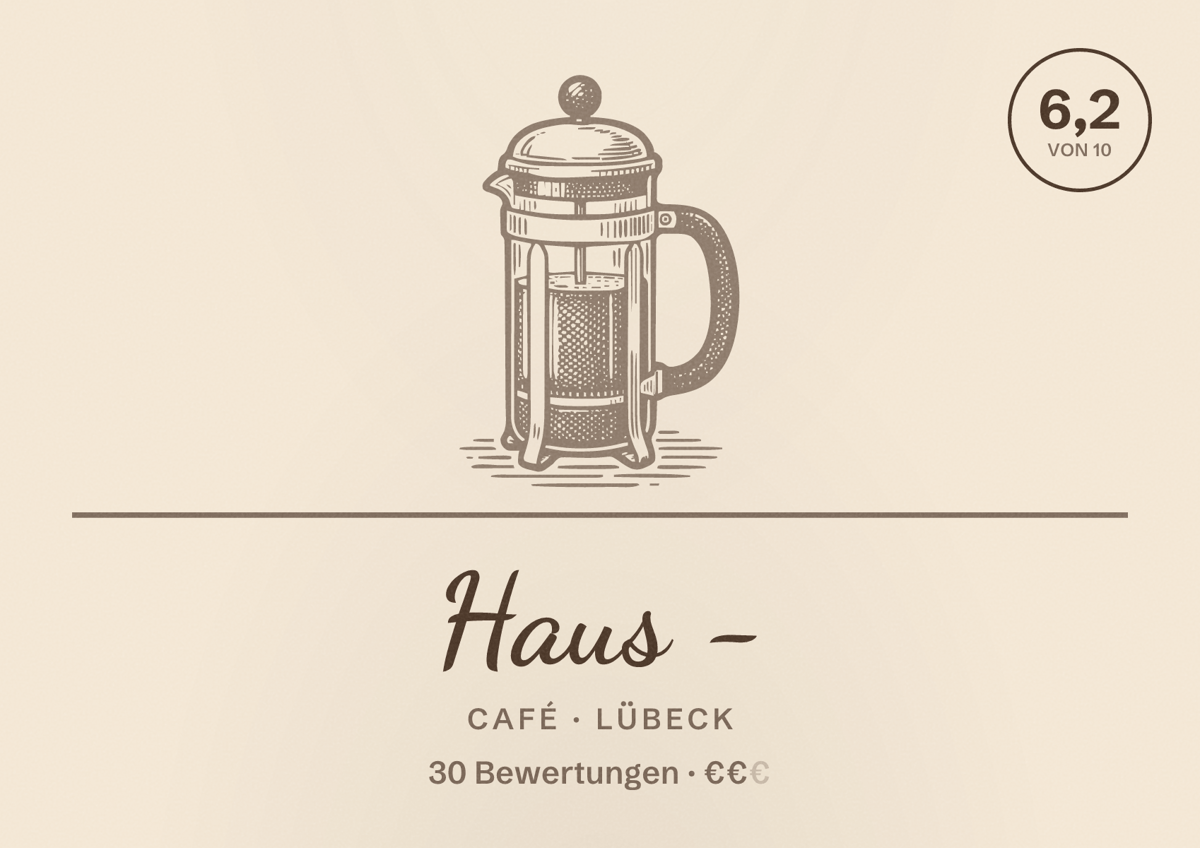 Illustriertes Poster von Haus -, Café in Lübeck: Bewertung 6,2 von 10 aus 30 Bewertungen, Preisniveau €€