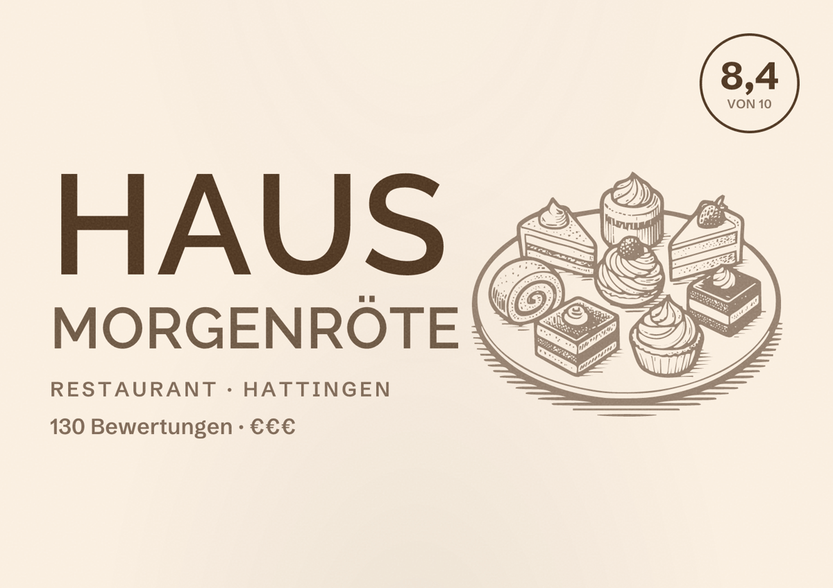 Illustriertes Poster von Haus Morgenröte, Restaurant in Hattingen: Bewertung 8,4 von 10 aus 130 Bewertungen, Preisniveau €€€