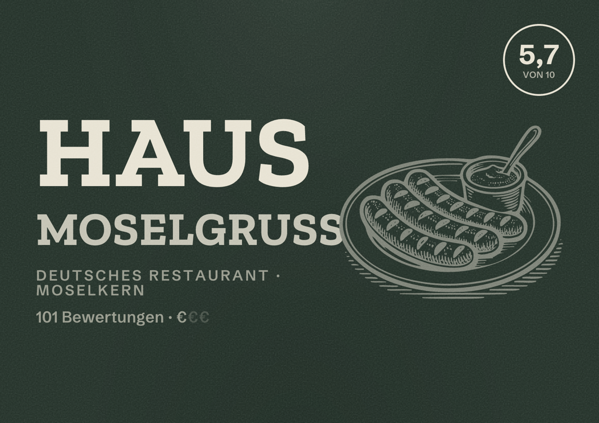 Illustriertes Poster von Haus Moselgruß, Deutsches Restaurant in Moselkern: Bewertung 5,7 von 10 aus 101 Bewertungen, Preisniveau €