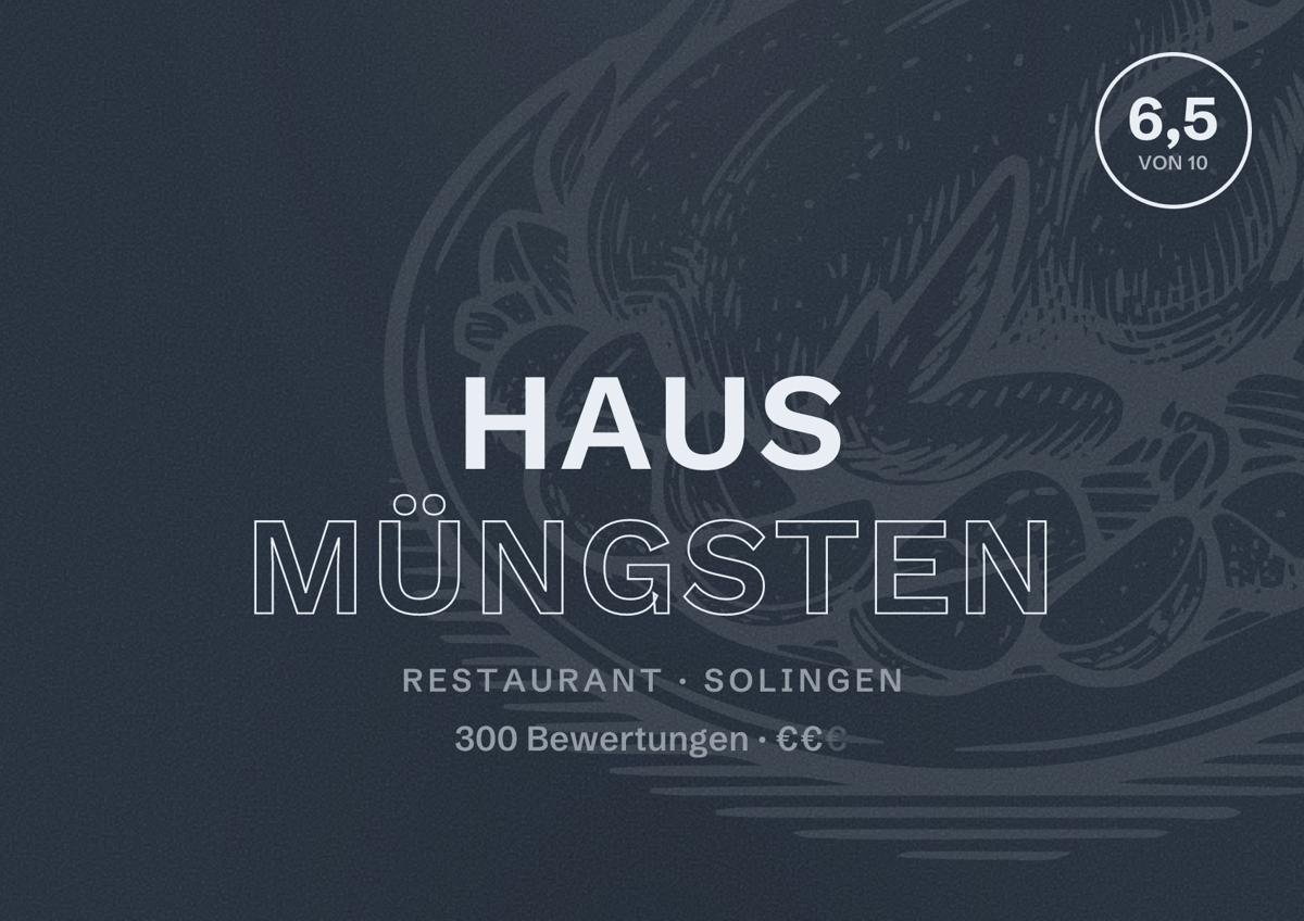 Illustriertes Poster von Haus Müngsten, Restaurant in Solingen: Bewertung 6,5 von 10 aus 300 Bewertungen, Preisniveau €€