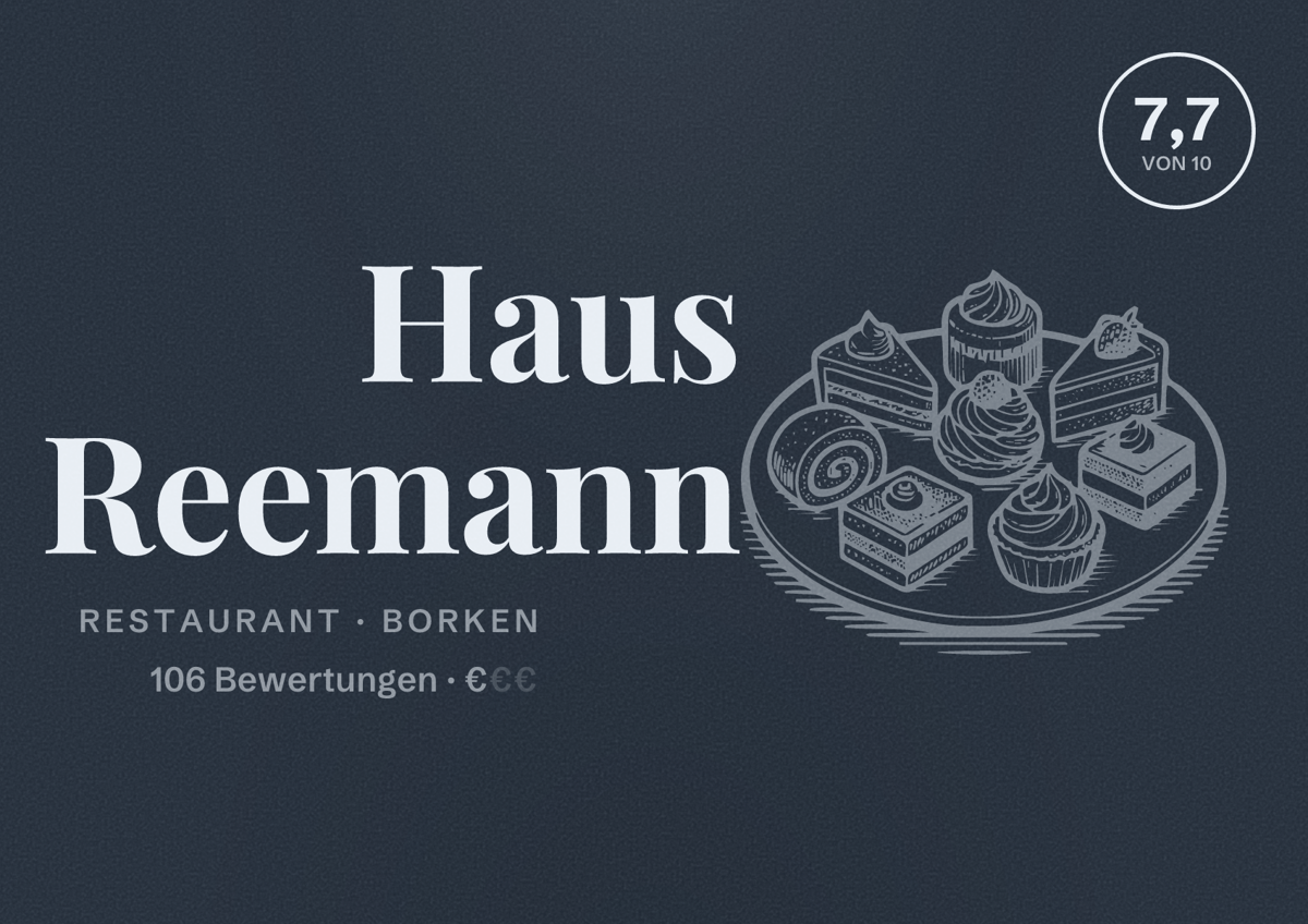 Illustriertes Poster von Haus Reemann, Restaurant in Borken: Bewertung 7,7 von 10 aus 106 Bewertungen, Preisniveau €