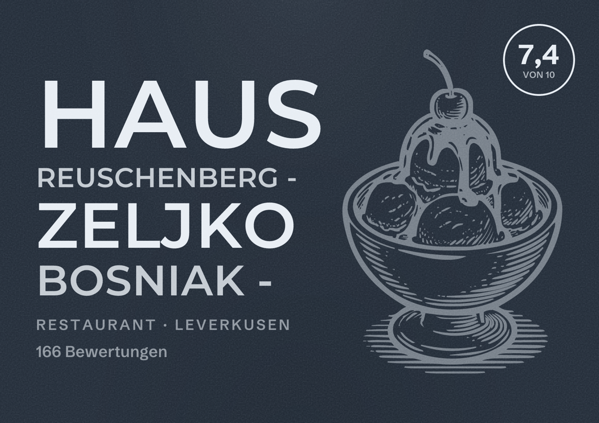 Illustriertes Poster von Haus Reuschenberg - Zeljko Bosniak -, Restaurant in Leverkusen: Bewertung 7,4 von 10 aus 166 Bewertungen