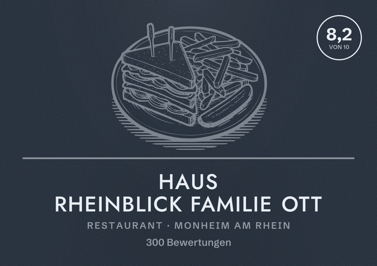 Illustriertes Poster von Haus Rheinblick Familie Ott, Restaurant in Monheim am Rhein: Bewertung 8,2 von 10 aus 300 Bewertungen