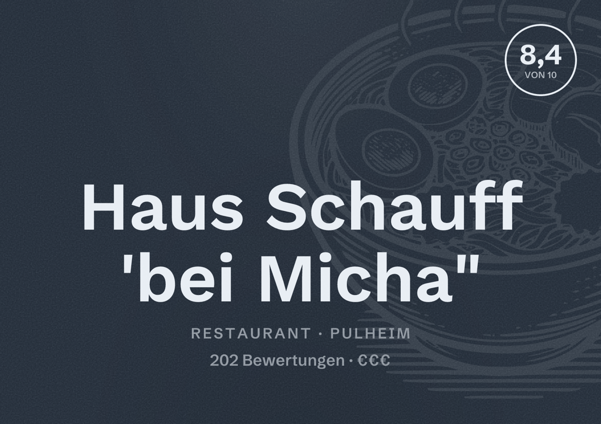 Illustriertes Poster von Haus Schauff 'bei Micha", Restaurant in Pulheim: Bewertung 8,4 von 10 aus 202 Bewertungen, Preisniveau €€€