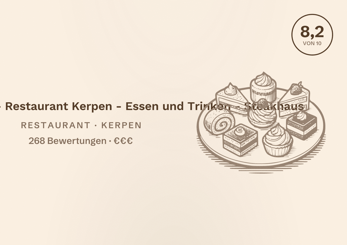 Illustriertes Poster von Haus Schmitz - Restaurant Kerpen - Essen und Trinken - Steakhaus, Restaurant in Kerpen: Bewertung 8,2 von 10 aus 268 Bewertungen, Preisniveau €€€