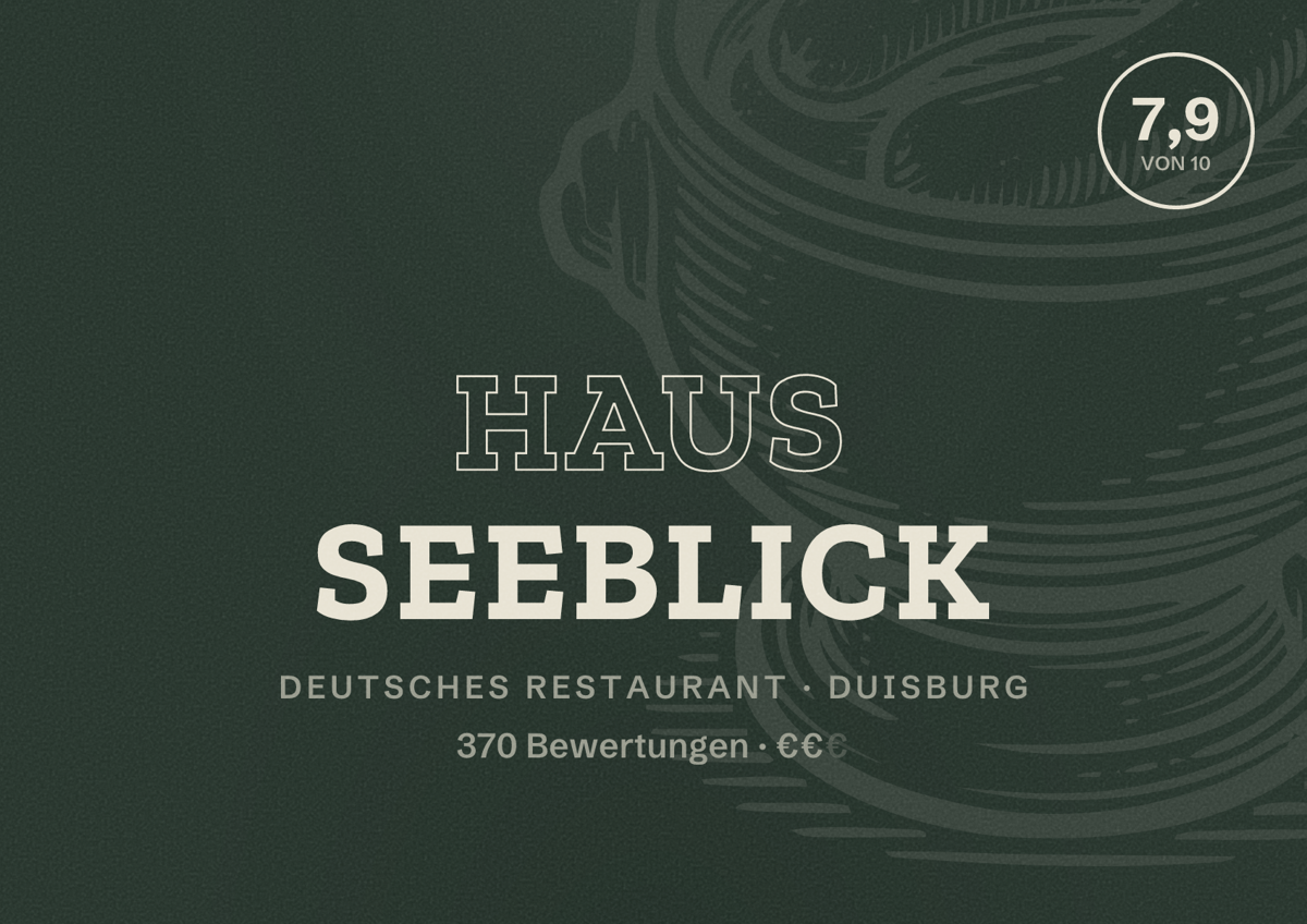 Illustriertes Poster von Haus Seeblick, Deutsches Restaurant in Duisburg: Bewertung 7,9 von 10 aus 370 Bewertungen, Preisniveau €€