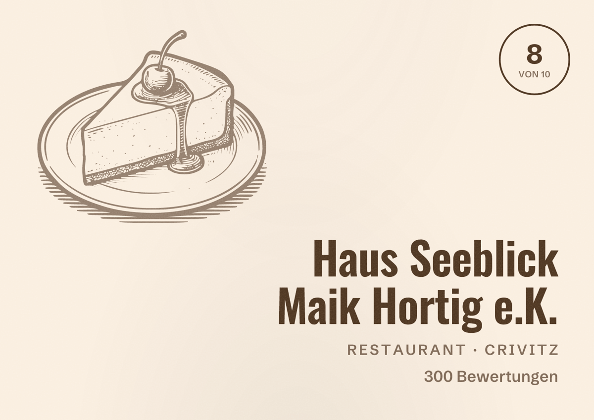 Illustriertes Poster von Haus Seeblick Maik Hortig e.K., Restaurant in Crivitz: Bewertung 8 von 10 aus 300 Bewertungen