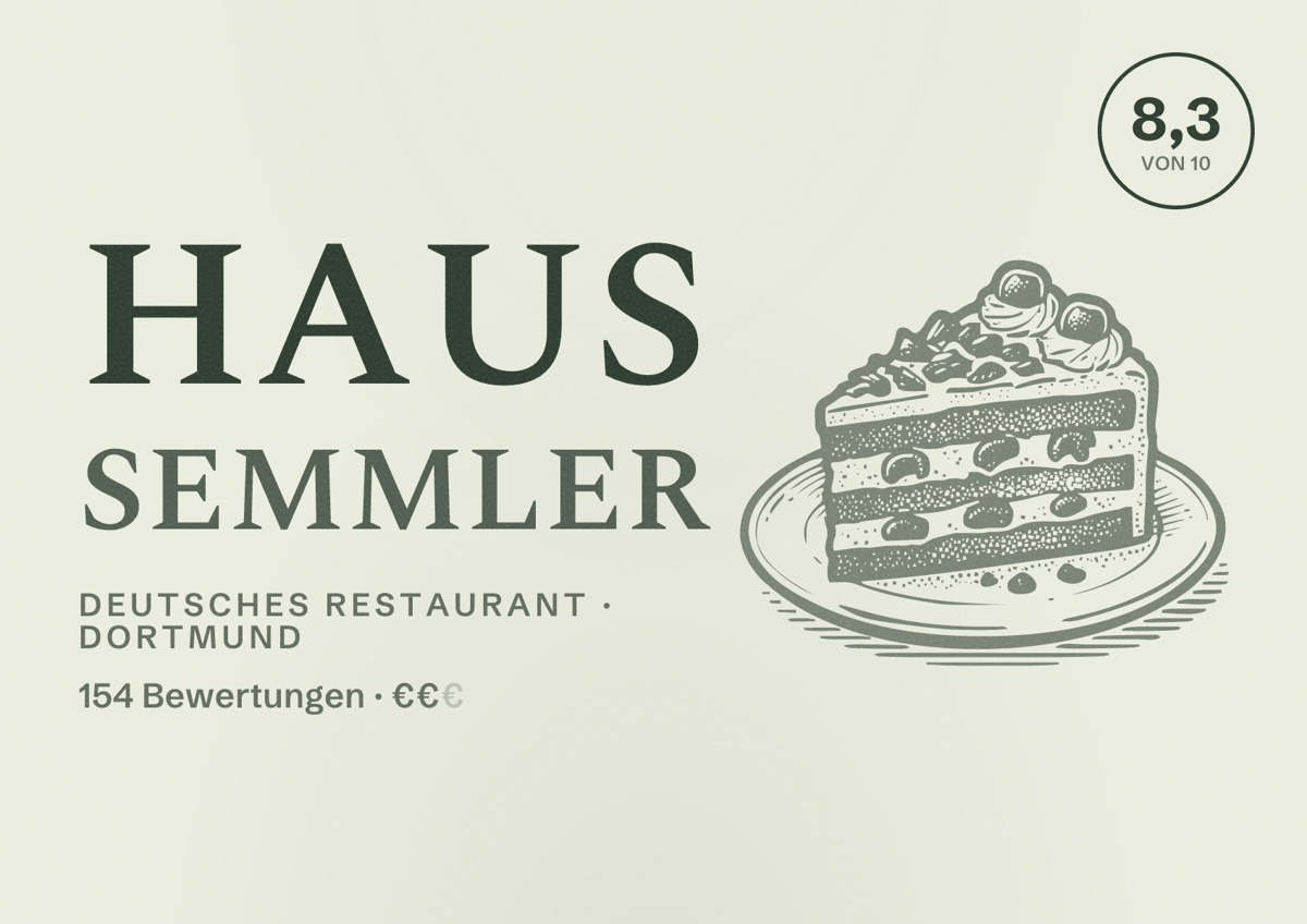 Illustriertes Poster von Haus Semmler, Deutsches Restaurant in Dortmund: Gästebewertung 8,3 von 10 aus 154 Bewertungen