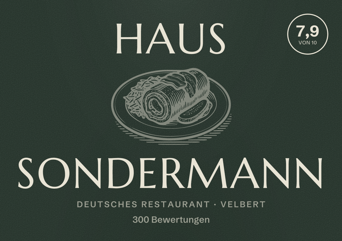 Illustriertes Poster von Haus Sondermann, Deutsches Restaurant in Velbert: Bewertung 7,9 von 10 aus 300 Bewertungen