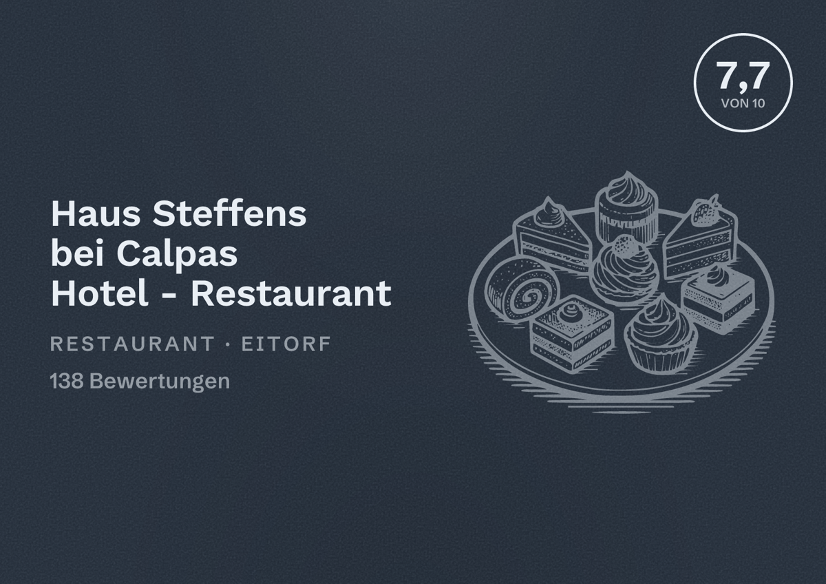 Illustriertes Poster von Haus Steffens bei Calpas Hotel - Restaurant, Restaurant in Eitorf: Bewertung 7,7 von 10 aus 138 Bewertungen