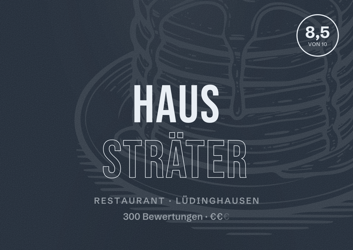 Illustriertes Poster von Haus Sträter, Restaurant in Lüdinghausen: Bewertung 8,5 von 10 aus 300 Bewertungen, Preisniveau €€