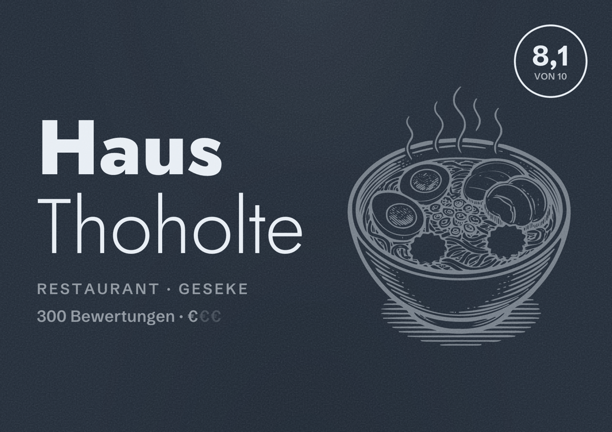 Illustriertes Poster von Haus Thoholte, Restaurant in Geseke: Bewertung 8,1 von 10 aus 300 Bewertungen, Preisniveau €