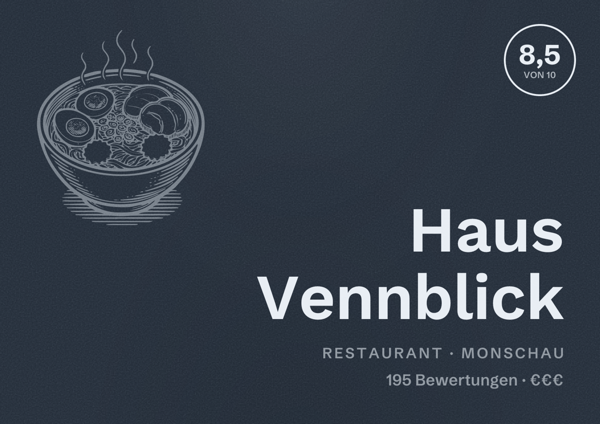 Illustriertes Poster von Haus Vennblick, Restaurant in Monschau: Bewertung 8,5 von 10 aus 195 Bewertungen, Preisniveau €€€