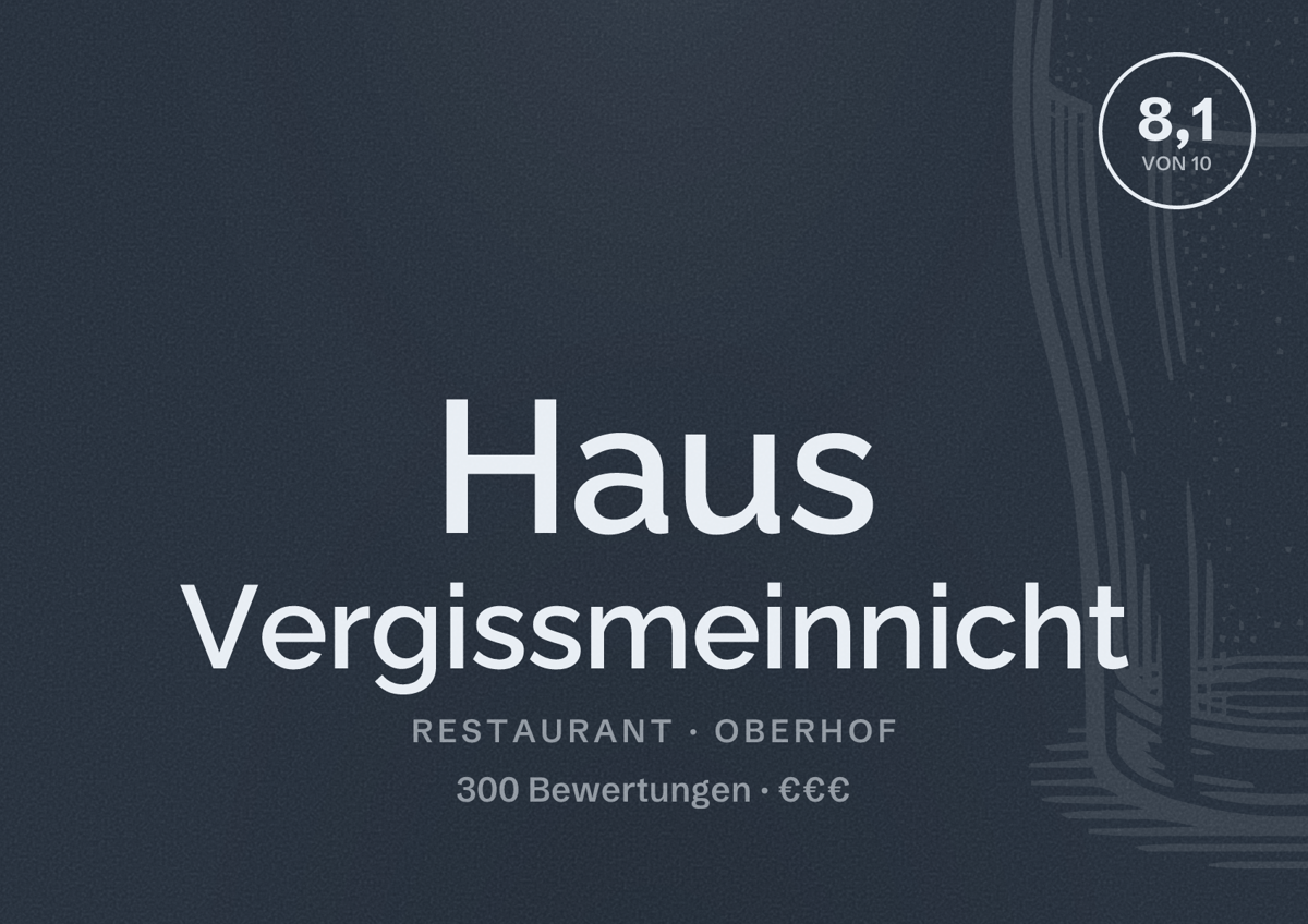 Illustriertes Poster von Haus Vergissmeinnicht, Restaurant in Oberhof: Bewertung 8,1 von 10 aus 300 Bewertungen, Preisniveau €€€