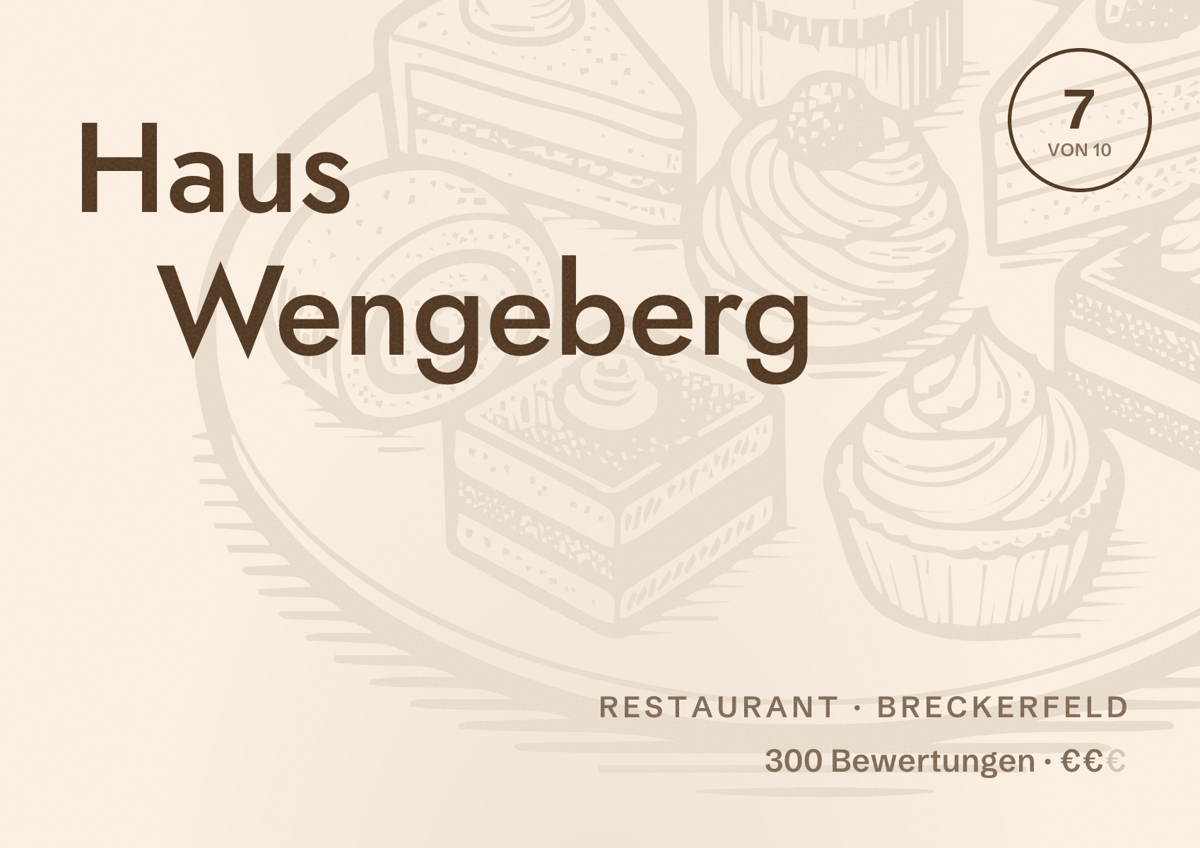 Illustriertes Poster von Haus Wengeberg, Restaurant in Breckerfeld: Bewertung 7 von 10 aus 300 Bewertungen, Preisniveau €€