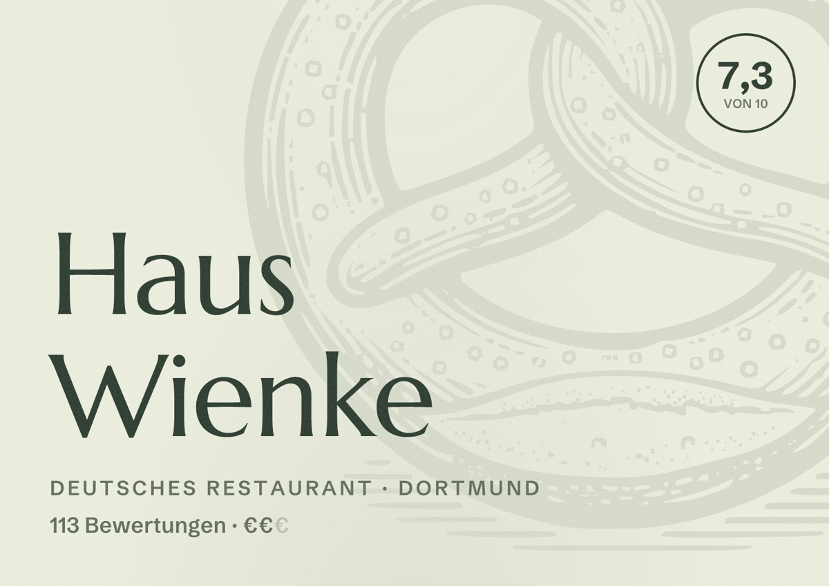 Illustriertes Poster von Haus Wienke, Deutsches Restaurant in Dortmund: Bewertung 7,3 von 10 aus 113 Bewertungen, Preisniveau €€