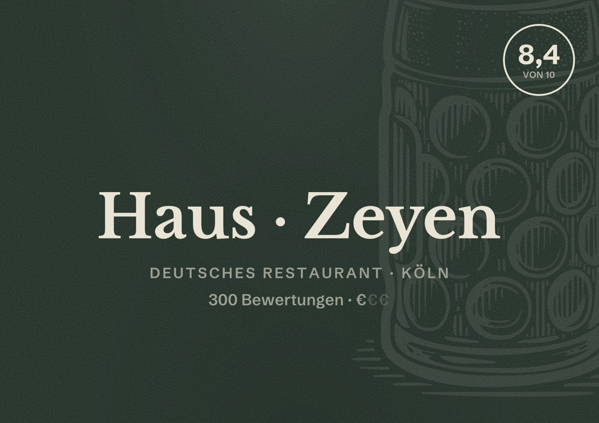 Illustriertes Poster von Haus Zeyen, Deutsches Restaurant in Köln: Bewertung 8,4 von 10 aus 300 Bewertungen, Preisniveau €