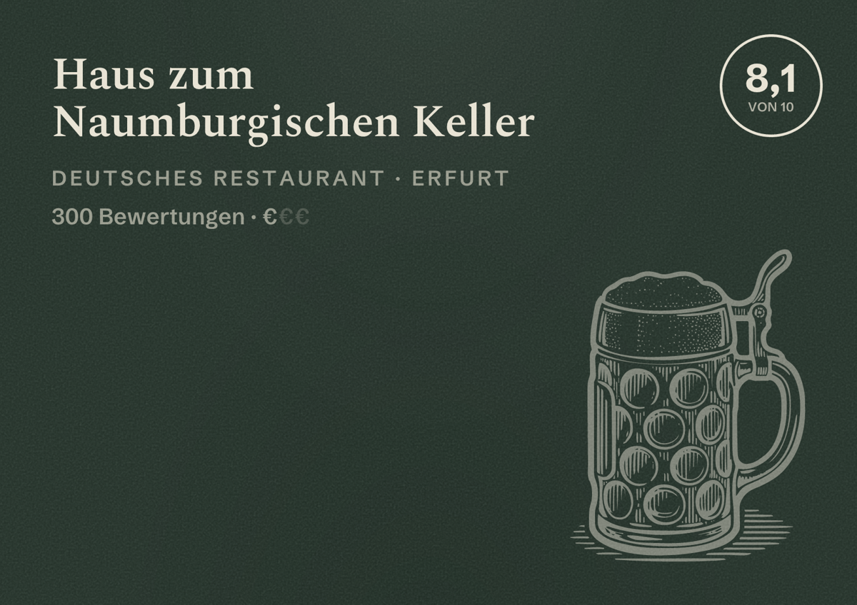 Illustriertes Poster von Haus zum Naumburgischen Keller, Deutsches Restaurant in Erfurt: Bewertung 8,1 von 10 aus 300 Bewertungen, Preisniveau €