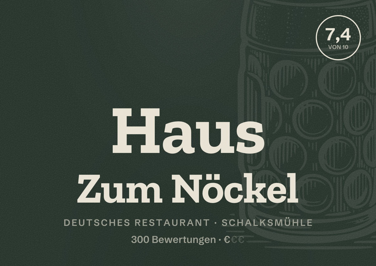 Illustriertes Poster von Haus Zum Nöckel, Deutsches Restaurant in Schalksmühle: Bewertung 7,4 von 10 aus 300 Bewertungen, Preisniveau €